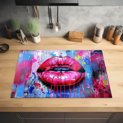 Graffiti - Lippen - Felroze - Geschilderd Inductie beschermer vinyl 3mm klein -sfeer5