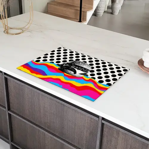Hamburger - Stippen - Golven - Kleuren Inductie beschermer vinyl 3mm klein -sfeer8