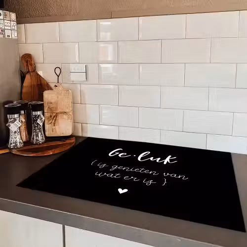 Geluk definitie - Quotes - Geluk is genieten van wat er is - Woordenboek - Tekst Inductie beschermer vinyl 3mm middel -sfeer3