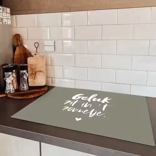Geluk zit in 't zonnetje - Tekst - Geluk - Quotes - Zon Inductie beschermer vinyl 3mm middel -sfeer3