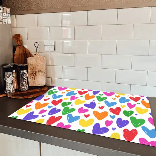 Hartjes - Patroon - Kleurrijk - Tekening Inductie beschermer vinyl 3mm klein -sfeer3