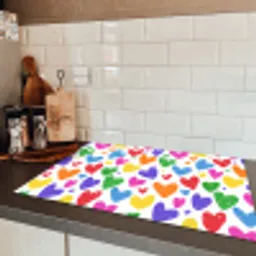 Hartjes - Patroon - Kleurrijk - Tekening Inductie beschermer vinyl 3mm klein -sfeer3