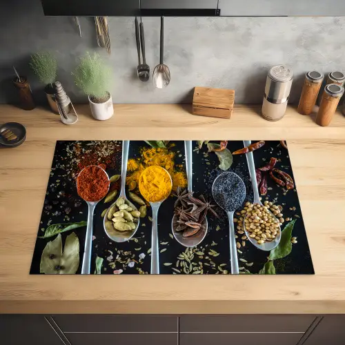 Kruiden - Lepel - Specerijen - Zwart - Keuken Inductie beschermer vinyl 3mm klein -sfeer5