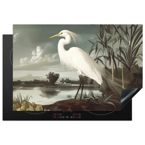 Reiger - Planten - Wolken - Wit Inductie beschermer vinyl 3mm klein -3d