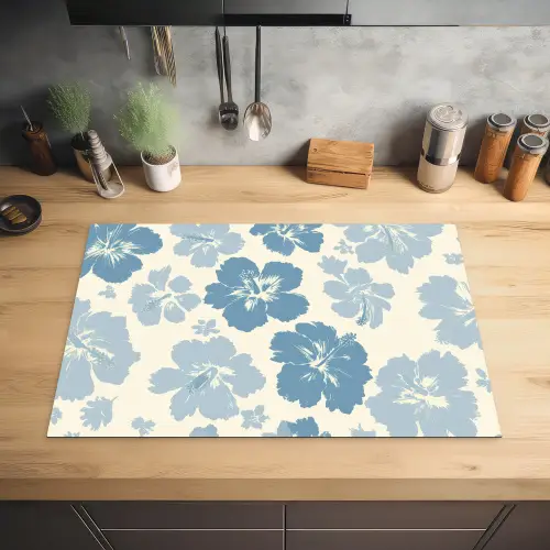 Hibiscusbloemen - Blauw - Patroon - Tropisch Inductie beschermer vinyl 3mm klein -sfeer5