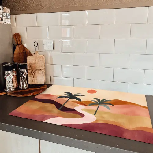 Heuvels - Palmbomen - Abstract Inductie beschermer vinyl 3mm klein -sfeer3