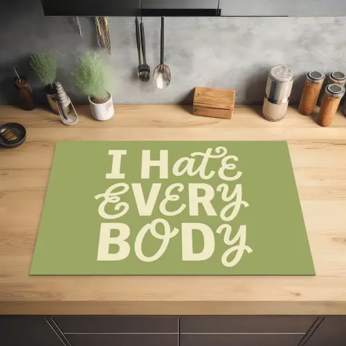 I hate everybody - Groen - Retro Inductie beschermer vinyl 3mm klein -sfeer5