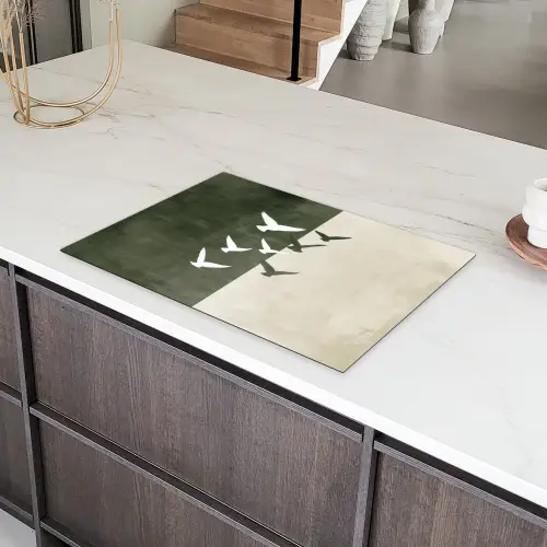 Japandi - Vogel - Groen Inductie beschermer vinyl 3mm klein -sfeer8