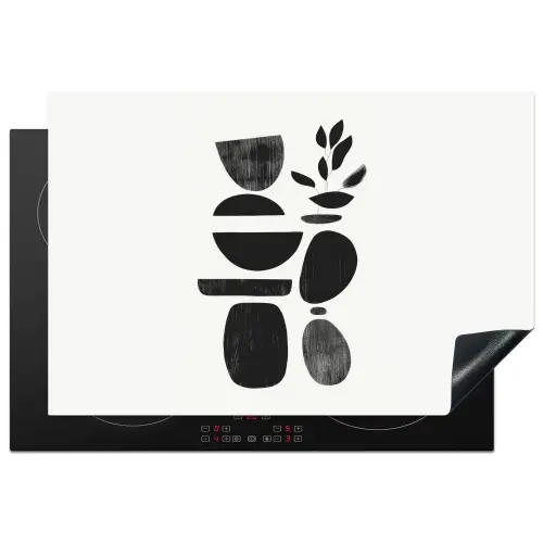 Japandi - Zwart - Abstract Inductie beschermer vinyl 3mm klein -3d