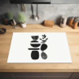 Japandi - Zwart - Abstract Inductie beschermer vinyl 3mm klein -sfeer5