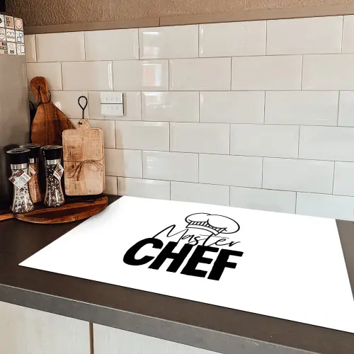 Keuken - Koken - Bakken - Chef - Master Chef - Kok - Tekst Inductie beschermer vinyl 3mm klein -sfeer3