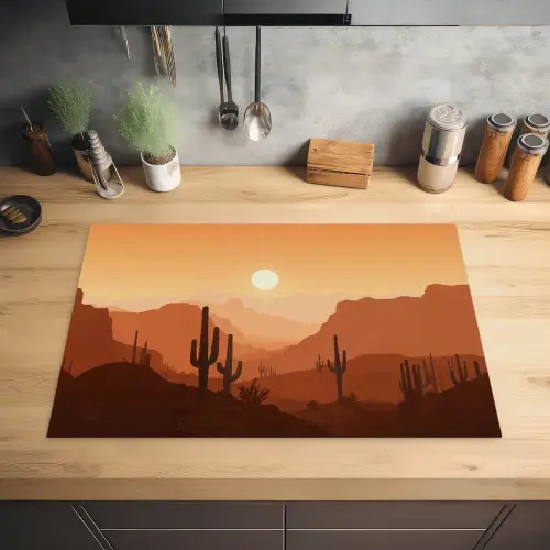 Landschap - Woestijn - Cactussen - Zon Inductie beschermer vinyl 3mm klein -sfeer5