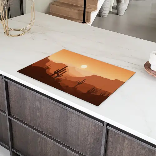 Landschap - Woestijn - Cactussen - Zon Inductie beschermer vinyl 3mm klein -sfeer8
