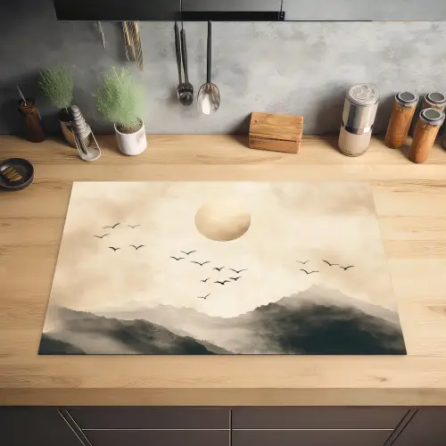 Landschap - Japandi - vogel Inductie beschermer vinyl 3mm klein -sfeer5