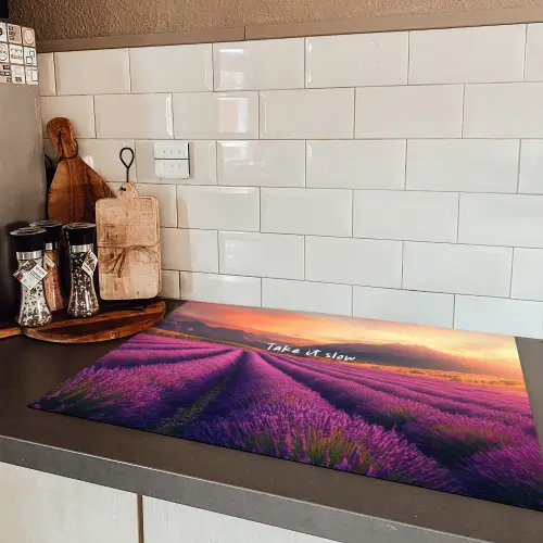 Lavendelveld - Quote - Zonsondergang Inductie beschermer vinyl 3mm klein -sfeer3
