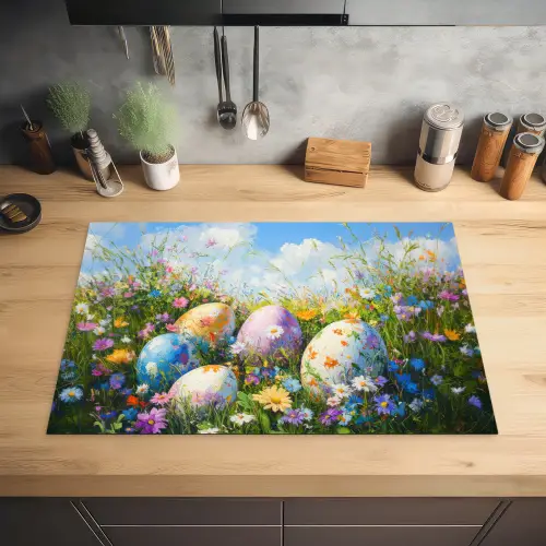 Grasveld - Eieren - Bloemen Inductie beschermer vinyl 3mm klein -sfeer5