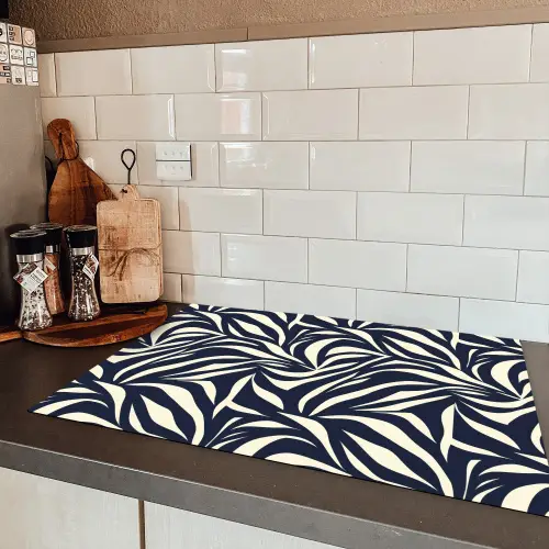 Bladvormen - Blauw - Patroon - Wit Inductie beschermer vinyl 3mm klein 276 -sfeer3