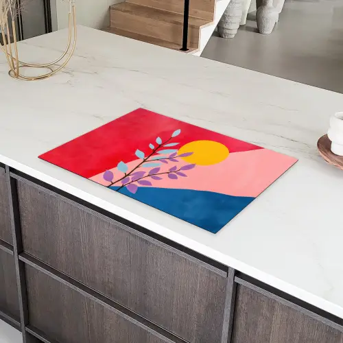 Bladeren - Zon - Abstracte vormen Inductie beschermer vinyl 3mm klein -sfeer8