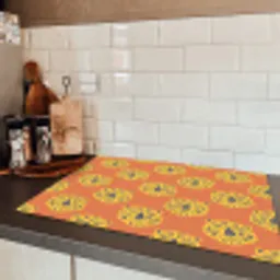 Luipaard - Gezichten - Stippen - Oranje Inductie beschermer vinyl 3mm klein 276 -sfeer3