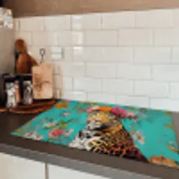 Luipaard - Bloemen - Kroon Inductie beschermer vinyl 3mm klein -sfeer3