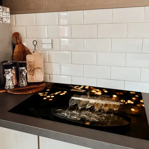 Lichtjes - Champagne - Dienblad - Glazen Inductie beschermer vinyl 3mm klein -sfeer3