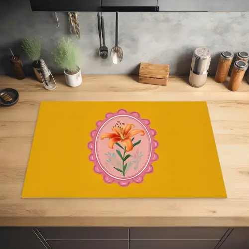 Lelie - Oranje - Lijst - Ovaal Inductie beschermer vinyl 3mm klein -sfeer5