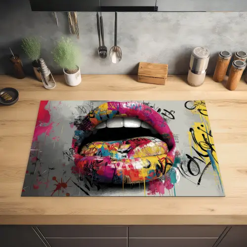 Lippen - Graffiti - Expressief Inductie beschermer vinyl 3mm klein -sfeer5