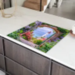 Doorkijk - Vuurtoren - Bloemen - Uitzicht Inductie beschermer vinyl 3mm middel -sfeer8