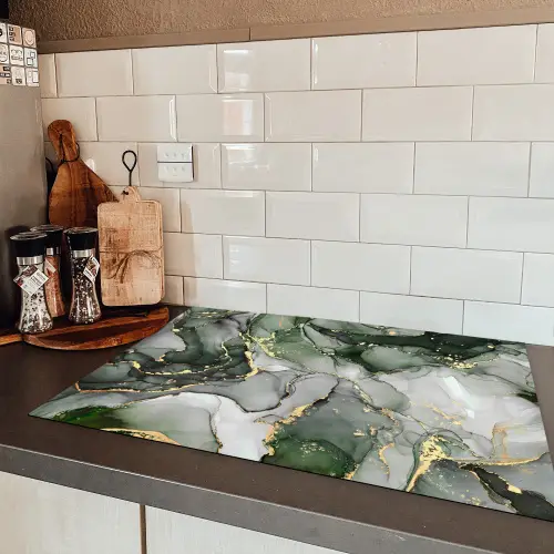 Luxe - Marmer - Groen Inductie beschermer vinyl 3mm klein -sfeer3
