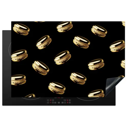 Macarons - Patroon - Goud - Zwart Inductie beschermer vinyl 3mm klein -3d