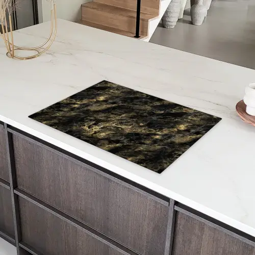 Marmer - Zwart - Goud Inductie beschermer vinyl 3mm klein 276 -sfeer8