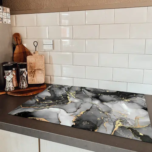 Marmer - Zwart - Goud - Grijs Inductie beschermer vinyl 3mm klein -sfeer3