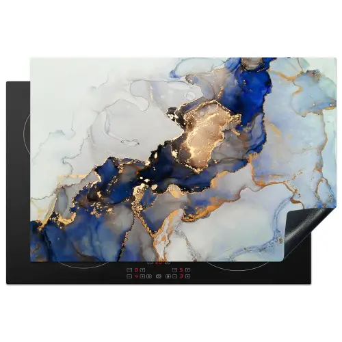 Marmer - Blauw - Goud Inductie beschermer vinyl 3mm klein -3d