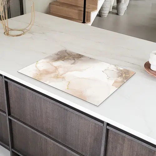 Marmer - Bruin - Gouden Inductie beschermer vinyl 3mm klein -sfeer8