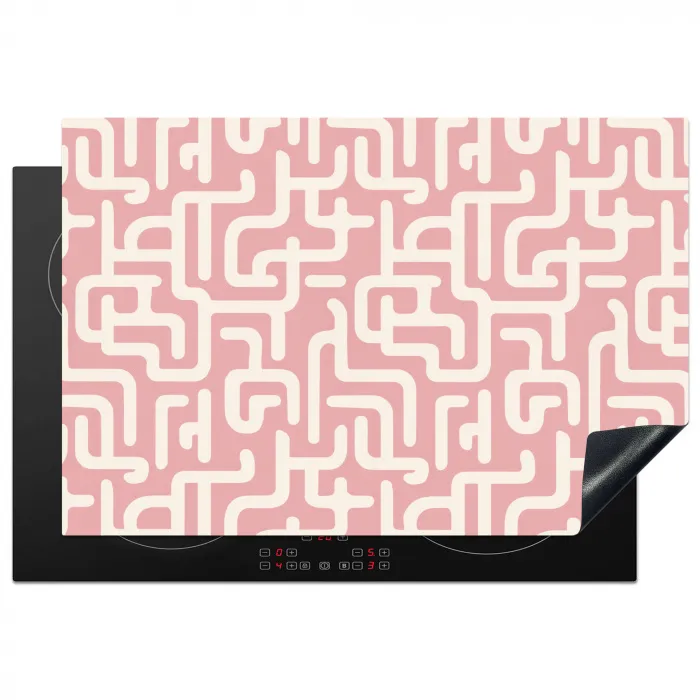 Doolhofpatroon - Roze - Wit - Abstract Inductie beschermer vinyl 3mm klein 276 -3d