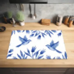 Modern - Vogels - Delfts - Blauw Inductie beschermer vinyl 3mm klein -sfeer5