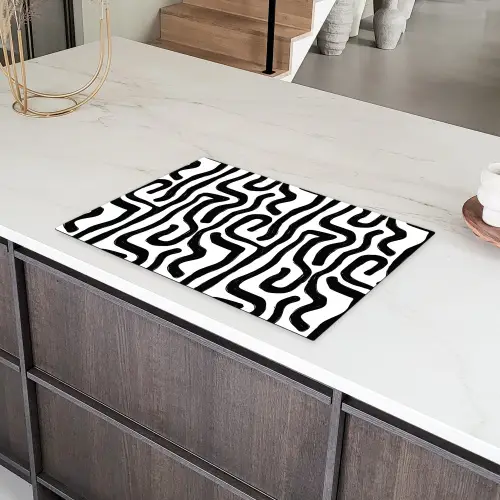 Modern - Lijnen - Zwart Inductie beschermer vinyl 3mm klein 276 -sfeer8
