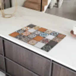 Mozaïek - Patroon - Oranje - Blauw Inductie beschermer vinyl 3mm klein -sfeer8