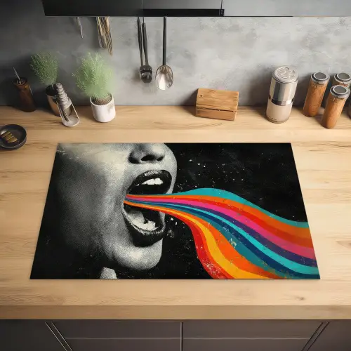 Mond - Golven - Regenboog Inductie beschermer vinyl 3mm klein -sfeer5