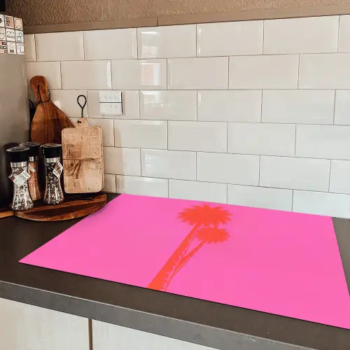 Palmbomen - Modern - Roze Inductie beschermer vinyl 3mm klein -sfeer3