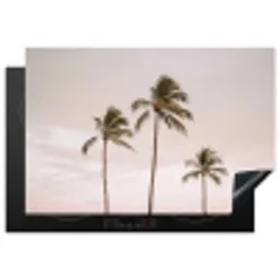 Palmbomen - Zonsondergang - Roze Inductie beschermer vinyl 3mm klein -3d