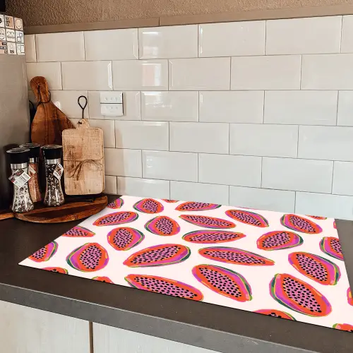 Papaja - Patroon - Roze Inductie beschermer vinyl 3mm klein 276 -sfeer3