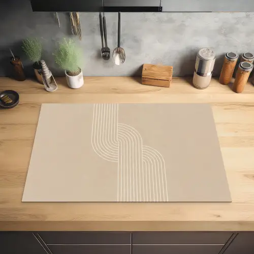 Parallelle lijnen - Lichte textuur - Beige Inductie beschermer vinyl 3mm klein -sfeer5