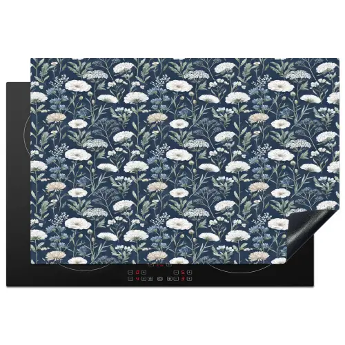 Chic - Bloemen - Wit - Blauw Inductie beschermer vinyl 3mm klein 276 -3d