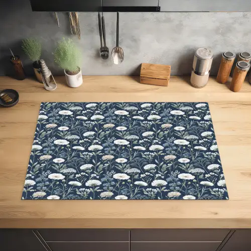 Chic - Bloemen - Wit - Blauw Inductie beschermer vinyl 3mm klein 276 -sfeer5