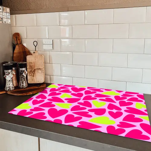 Patroon - Hart - Roze - Groen Inductie beschermer vinyl 3mm klein 276 -sfeer3