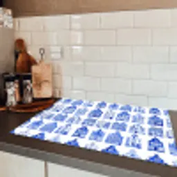 Patroon - Huizen - Blauw Inductie beschermer vinyl 3mm klein 276 -sfeer3