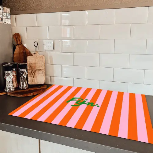 Patroon - Oranje - Fijn - Strepen Inductie beschermer vinyl 3mm klein -sfeer3