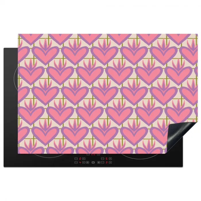 Patroon - Roze - Hartjes Inductie beschermer vinyl 3mm klein 276 -3d