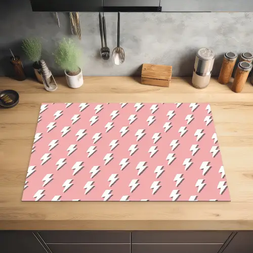 Patroon - Wit - Bliksem - Roze Inductie beschermer vinyl 3mm klein 276 -sfeer5